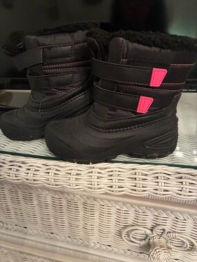 Kids Black Winter Snow Boots with Pink Accents